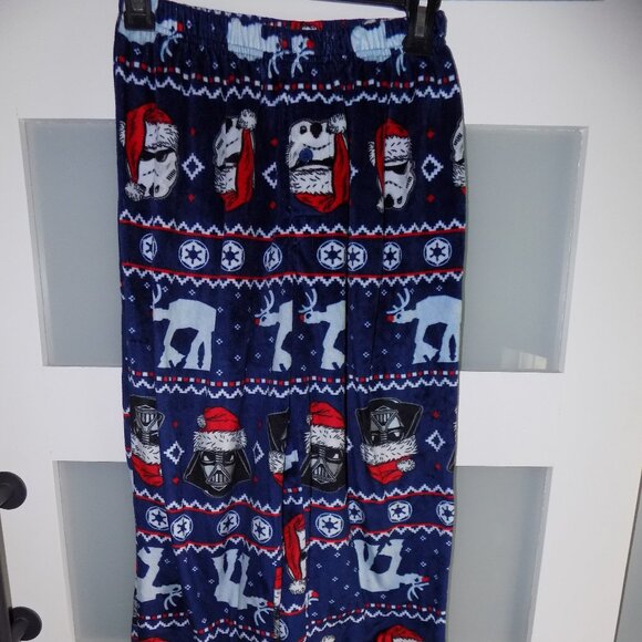 Star Wars Darth Vader /Storm Trooper Santa/Rudolph AT-AT Blue PJ Bottoms Size S - Picture 1 of 3
